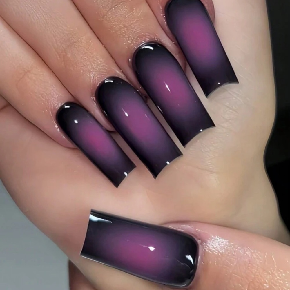 24pcs Long Square Press On Nails Purple Blending Technique Full Coverage Nails